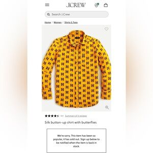 SOLD OUT - NWT J. Crew Silk button-up shirt with butterflies, 100% silk